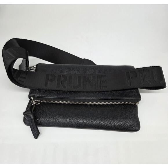 PRUNE Pebbled Black Leather Cross Body Bag Zip Foldover - Picture 2 of 16